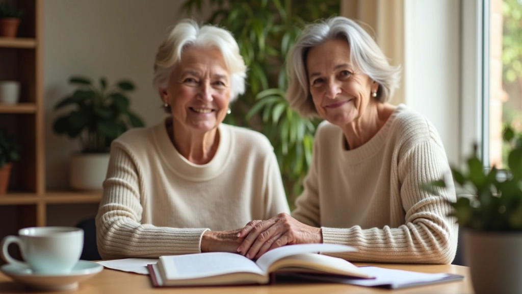 Woman reading book at wooden desk with notebook and coffee cup